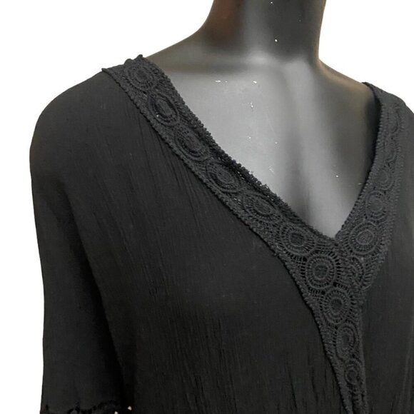 Ambiance Boho Crinkle Gauze Romper in Black - Picture 2 of 8